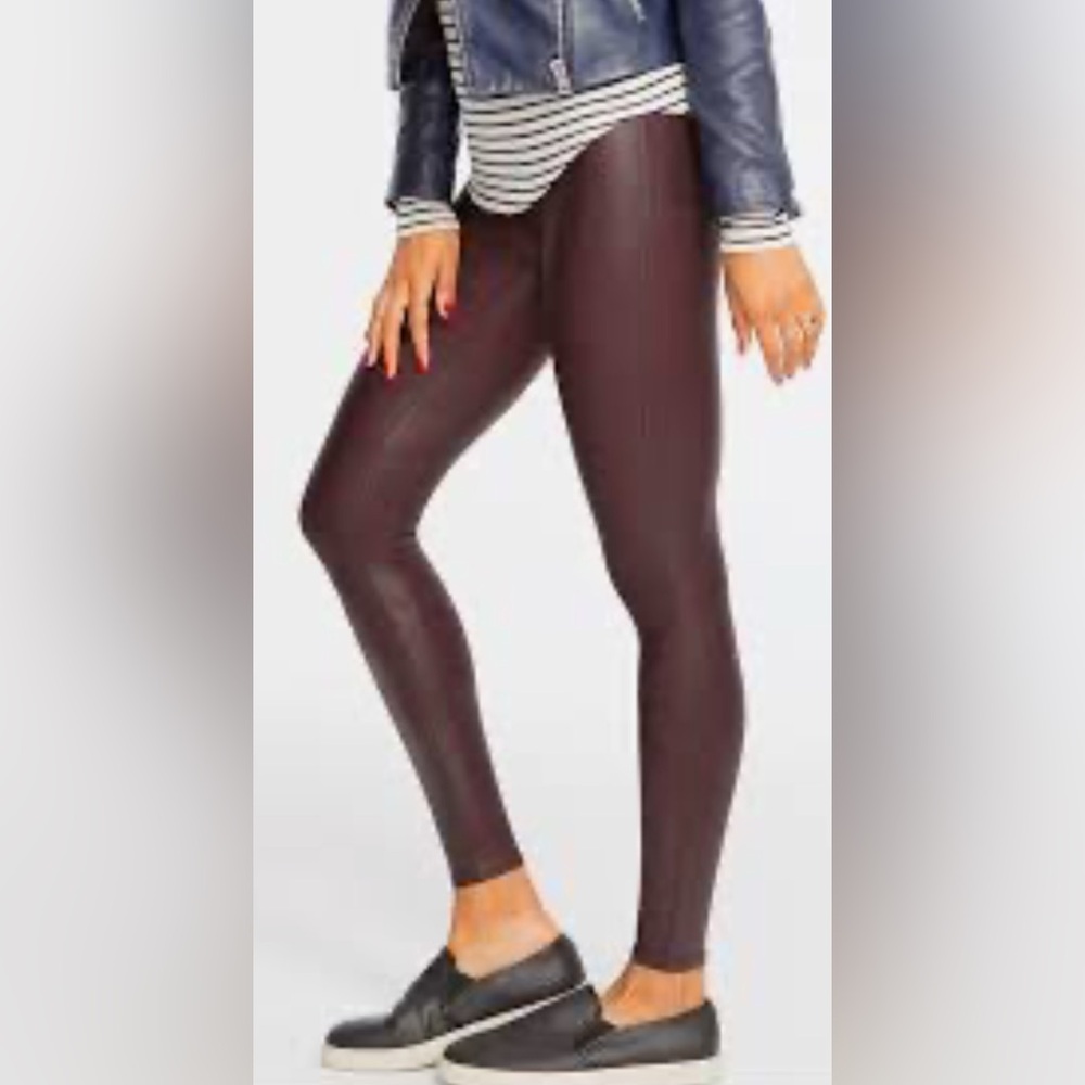 2 pair faux leather SPANX Women's Deep Burgundy and Olive Leggings
